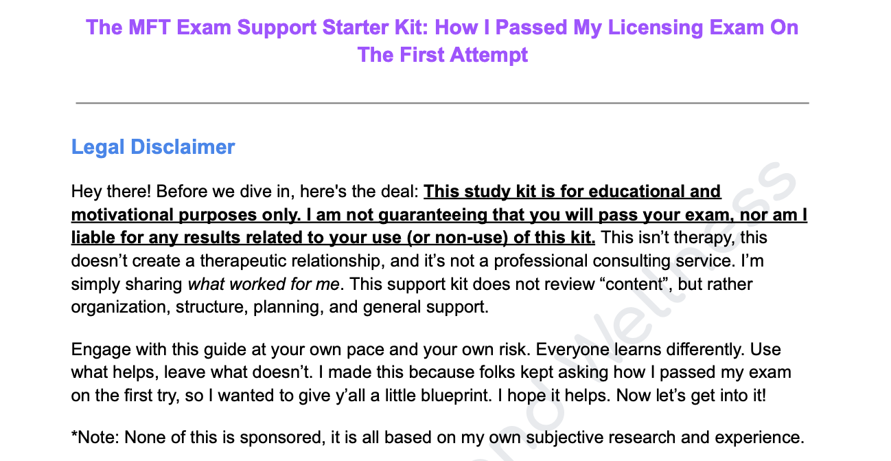 MFT Exam Support Digital Starter Kit: How I Passed My Licensing Exam On The First Attempt