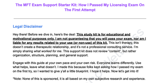 MFT Exam Support Digital Starter Kit: How I Passed My Licensing Exam On The First Attempt